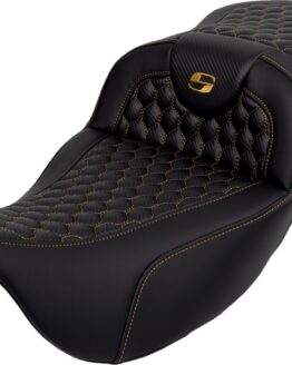 Saddlemen Roadsofa Honeycomb Seat Gold Stitch Extended Reach FLH/FLT 08-24