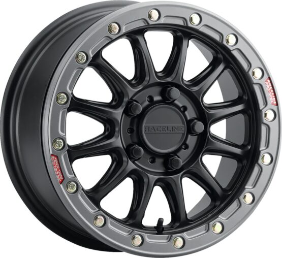 Raceline Alpha Beadlock Wheel 17x7 4x137 +25mm Black Gunmetal Ring