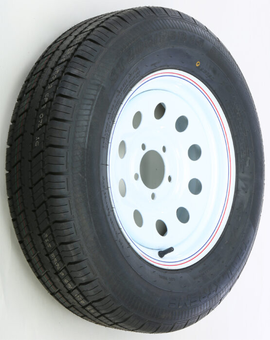 AWC Trailer Tire and 8 Spoke Steel Wheel Assembly White