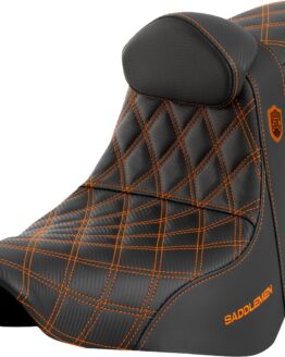 Saddlemen Pro Series SDC Performance Seat w/ Backrest Orange Stitch FL/FX