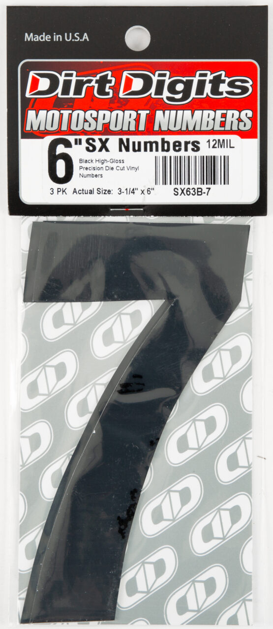 #7 6" Tall Black "SX" Stick-On Race Numbers - 3 Pack - Image 2