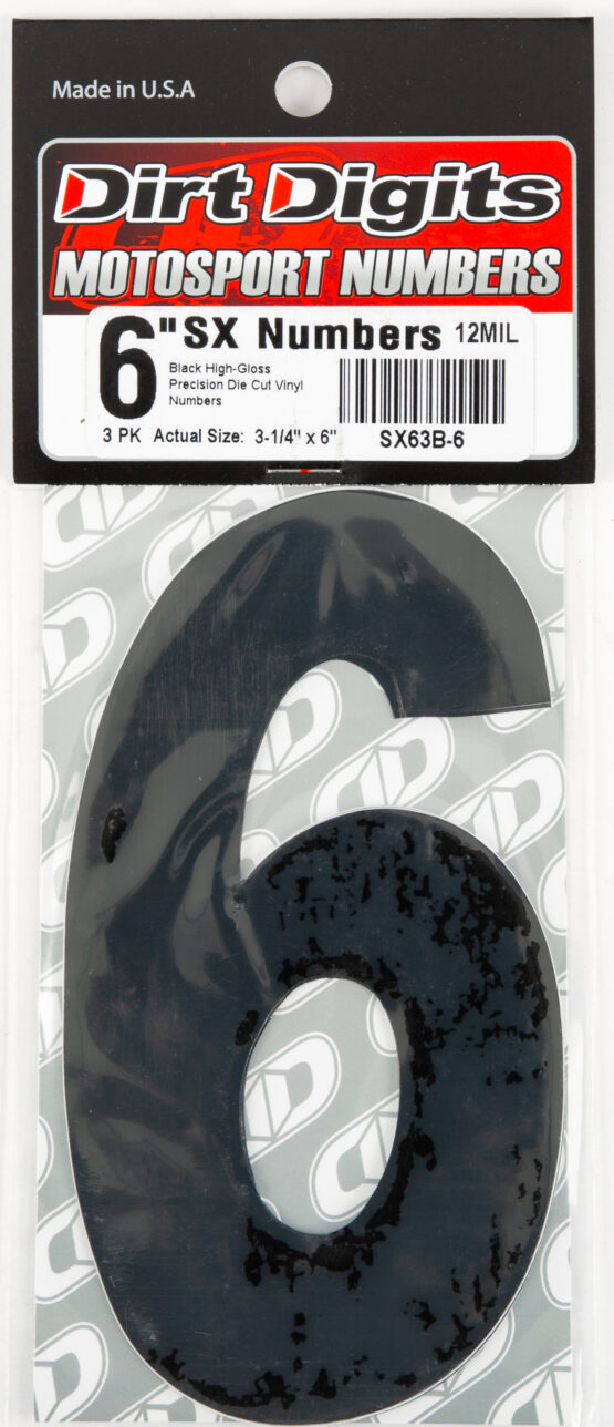 #6 6" Tall Black "SX" Stick-On Race Numbers - 3 Pack - Image 2