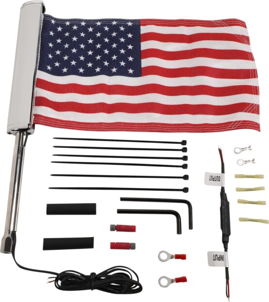 CIRO LED Flagpole with U.S. Flag Chrome 12V Lighted Universal Mount