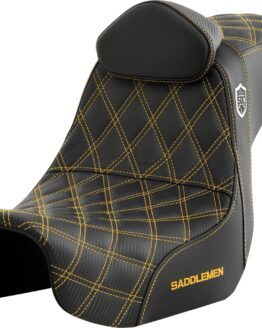 Saddlemen Pro Series SDC Performance Seat w/ Backrest Gold Stitch Dyna 06-17