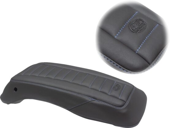 Mustang Saddlebag Lid Covers Black/Blue Stitch Harley Touring 14-23 Pair