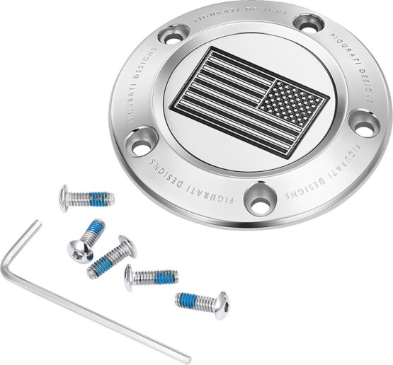 FIGURATI DESIGNS 5-Hole Timing Cover American Flag Contrast Cut SS For Harley-Davidson