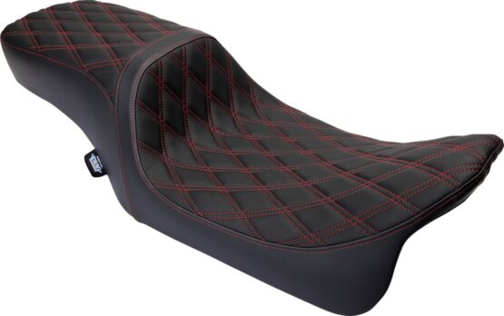 Drag Specialties Predator 2-Up Seat Vinyl Double Diamond Red Stitch FLH 08-23