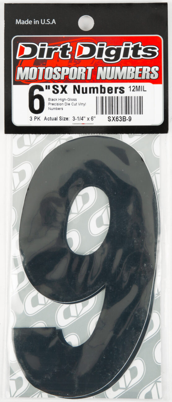 #9 6" Tall Black "SX" Stick-On Race Numbers - 3 Pack - Image 2