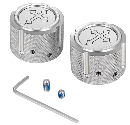 Figurati Designs Front Axle Nut Cover Stainless Steel Cross Silver For Harley