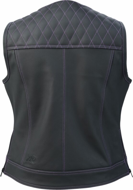 Z1R Women's Werk Leather Vest Black Purple Stitching XS - Image 3