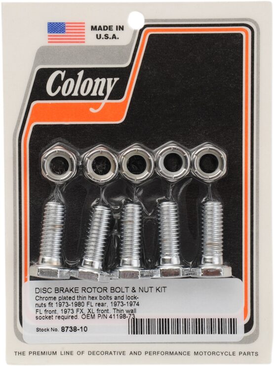 Colony Chrome Brake Hardware Kit Hex Heads 3/8-16 x 1"