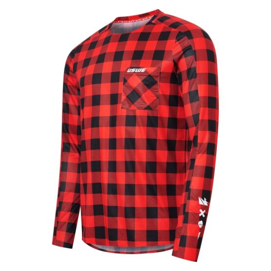 USWE Flannel Long Sleeve Off-Road Jersey Flame Red Medium