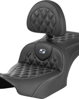 Saddlemen Roadsofa Seat w/Backrest Black Lattice Silver For FLTR/FLHX 23-24