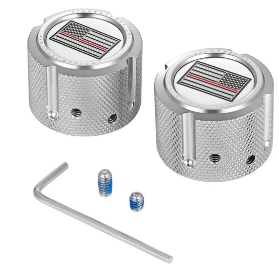 FIGURATI DESIGNS Front Axle Nut Cover Red Line Flag Silver Harley For Harley-Davidson