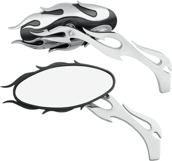 Drag Specialties Flame Oval Mirrors Chrome Black Pair