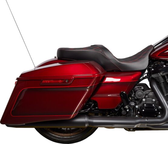 Drag Specialties Freedom Touring Seat Vinyl Double Diamond Red Stitch For FLH 09-23 - Image 2