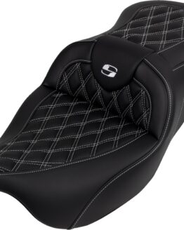 Saddlemen Roadsofa Seat with Backrest White Stitch For Harley FL 08-23
