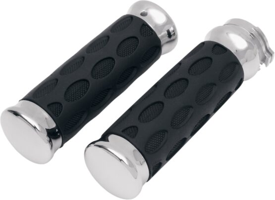 Drag Specialties Custom Rubber Grips Chrome Black Pair For Harley-Davidson