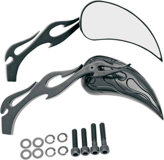 Drag Specialties Flame Teardrop Side Mirrors Black Pair