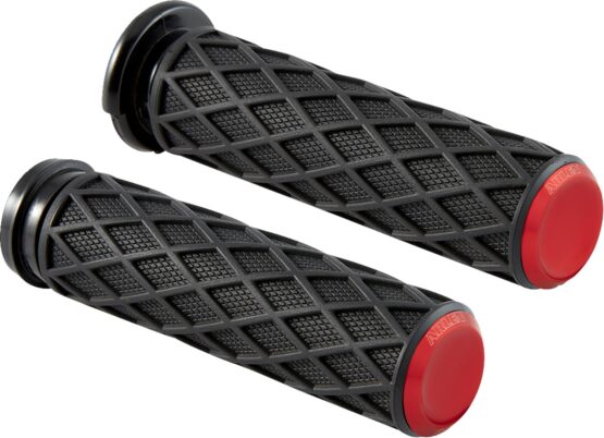 Arlen Ness Diamond Grips TBW Red Black Pair for Harley-Davidson