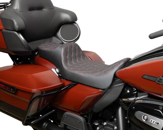 Drag Specialties Predator III Extended Reach Seat Red Stitch FLH/FLT 08-24 - Image 4