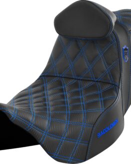 Saddlemen Pro Series SDC Performance Seat w/Backrest Blue Stitch For FLH/FLT 08-23