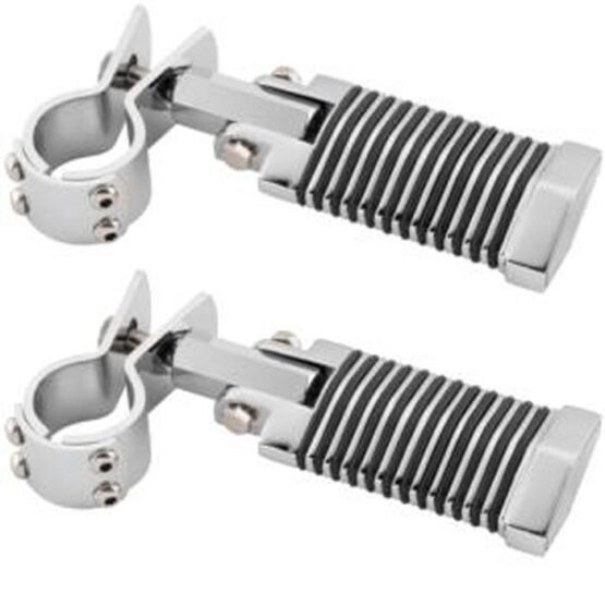 BikeMaster Silver Aluminum Engine Guard/Frame Rail Clamp Foot Pegs (Pair)
