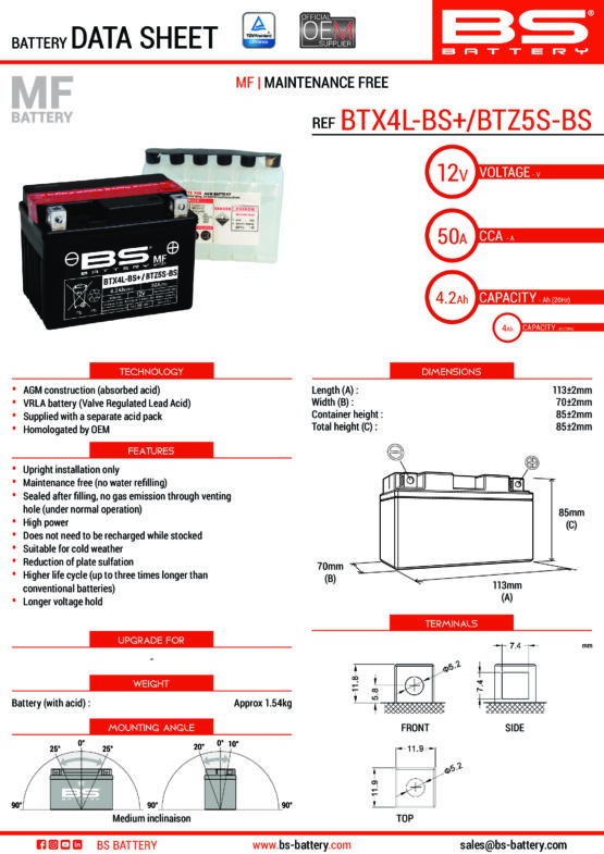 AGM Maintenance Free Battery YTZ5S-BS - Image 2