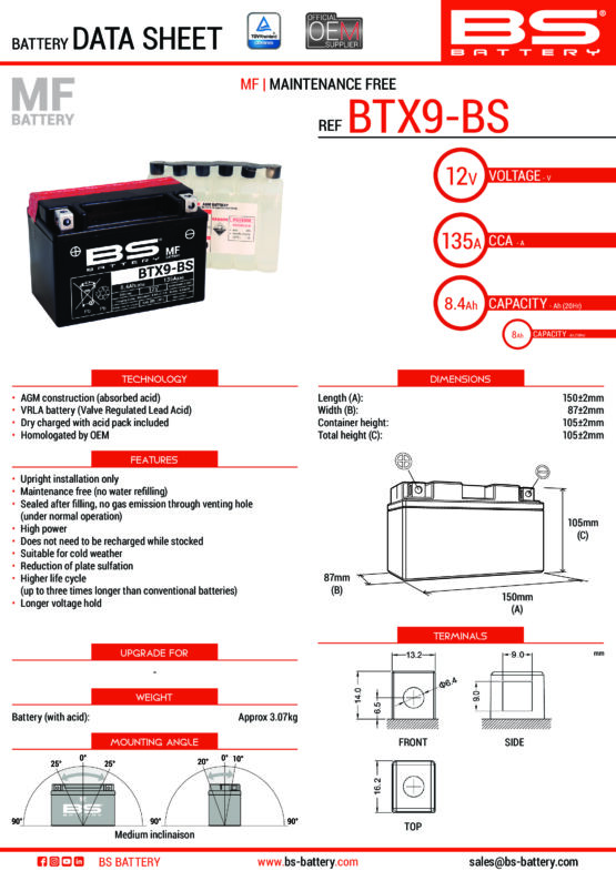BTX9-BS Maintenance Free Battery - Image 2