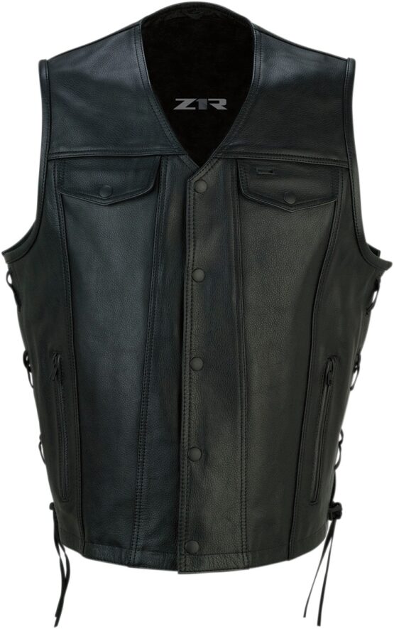 Z1R Gaucho Leather Vest Black 5XL Men's