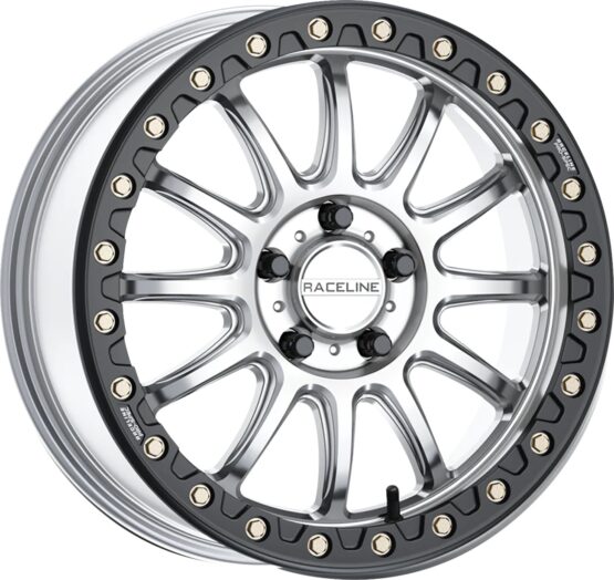 Raceline Alpha Beadlock Wheel 17x7 4x137 +25 Hyper Silver/Black For Can-Am, Honda, Kawasaki