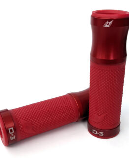 D3 Motorcycle Grips - Red w/ Red Metal Trim, 7/8" bars w/ Twist Throttle