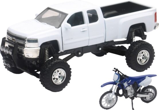 1:32 Scale Chevy 4X4 Truck & Yamaha YZ125 Dirt Bike Set - White/Blue