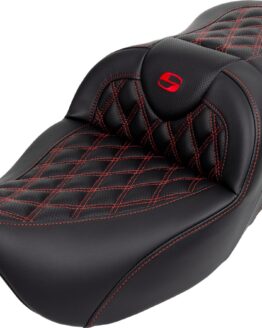 Saddlemen Roadsofa Seat with Backrest Red Stitch For Harley FL 08-23