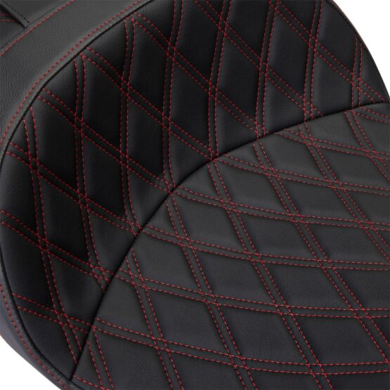 Drag Specialties Freedom Touring Seat Vinyl Double Diamond Red Stitch For FLH 09-23 - Image 3