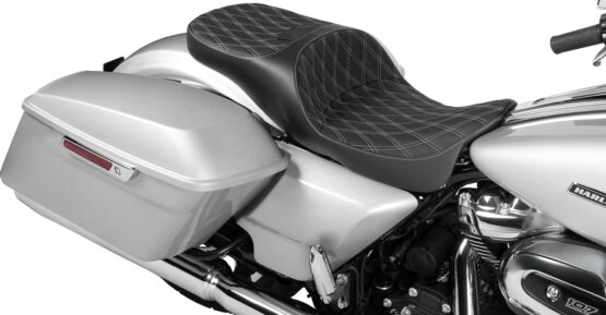 Drag Specialties Extended Reach Freedom Seat Vinyl Double Diamond Silver FLT/FLH 09-24 - Image 4
