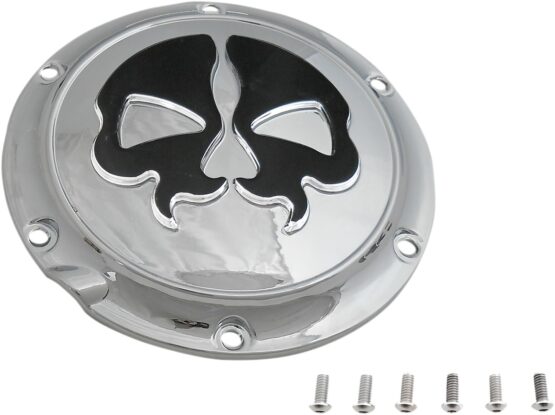 Drag Specialties Split Skull Derby Cover 5-Hole Black/Chrome For Harley XL - Image 2