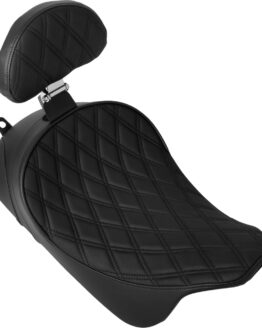Drag Specialties Solo Front Seat Double Diamond Black w/Backrest Option For Harley