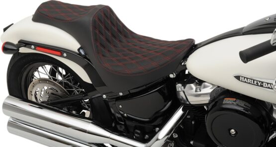Drag Specialties Predator III Seat Black/Red Double Diamond For Harley Softail - Image 4