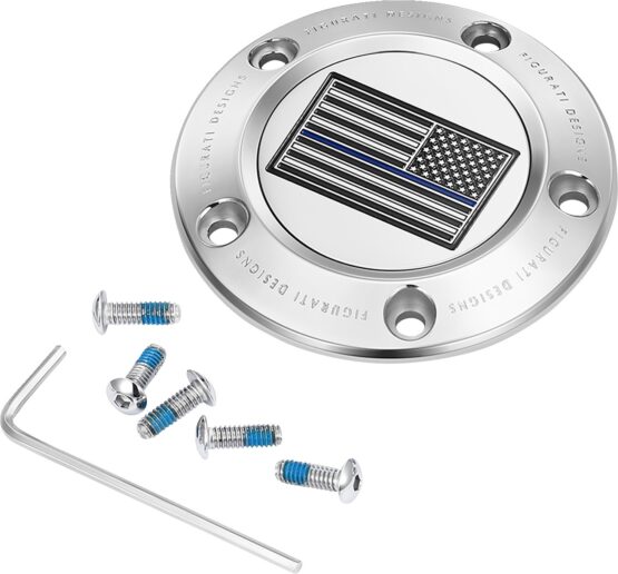 Figurati Designs 5-Hole Blue Line Flag Timing Cover Stainless Harley