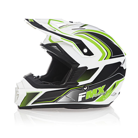 FMX N-600 2X-Large Motocross Helmet, White & Green, Double D Closure, DOT - Image 2