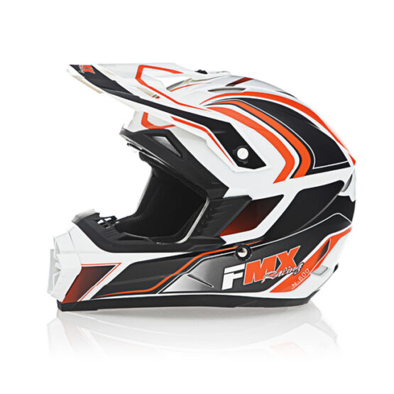 FMX N-600 2X-Large Motocross Helmet, White & Orange, Double D Closure, DOT - Image 2