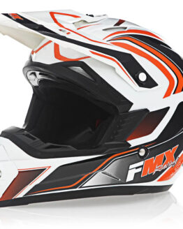 FMX N-600 2X-Large Motocross Helmet, White & Orange, Double D Closure, DOT