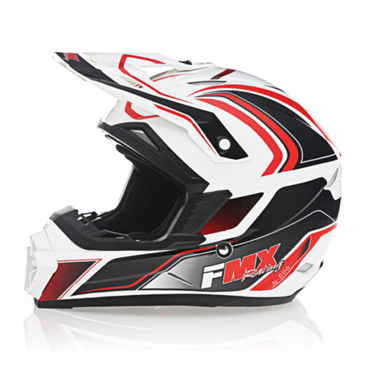FMX N-600 X-Small Motocross Helmet, White & Red, Double D Closure, DOT Approved - Image 2