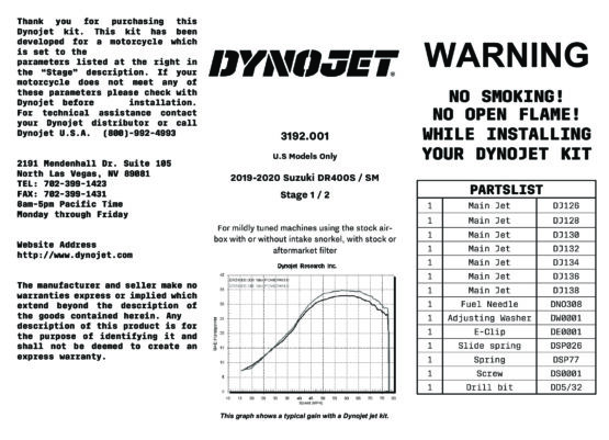 Dynojet Stage 1 & 2 Jet Kit Black Fits 19-24 Suzuki DR-Z400SM - Image 3