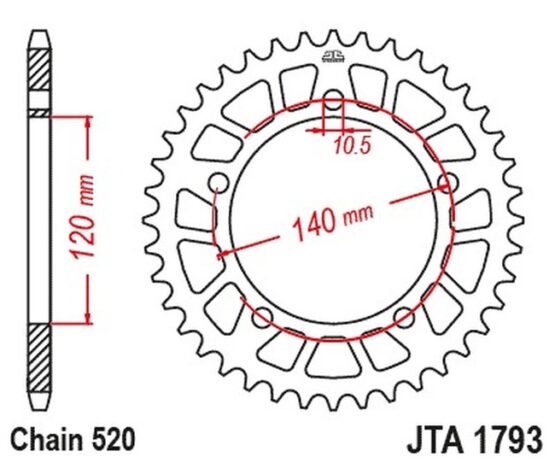 Black Racelite Aluminium Rear Sprocket - 46 Teeth 520 Pitch - Image 3