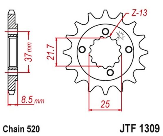 Steel Front Countershaft Sprocket - 13 Teeth 520 Pitch - Image 3