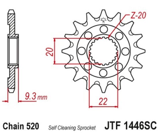 JT Front Sprocket 14T-520 Self-Cleaning JTF1446.14SC For 06-23 Kawasaki KX250F/X - Image 3