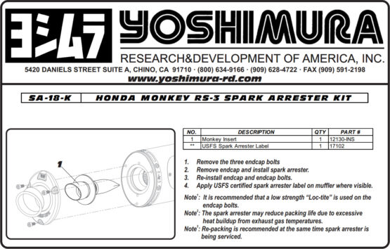 Yoshimura Spark Arrestor & Sound Reducer Insert Fits RS-3 on Honda Monkey - Image 2
