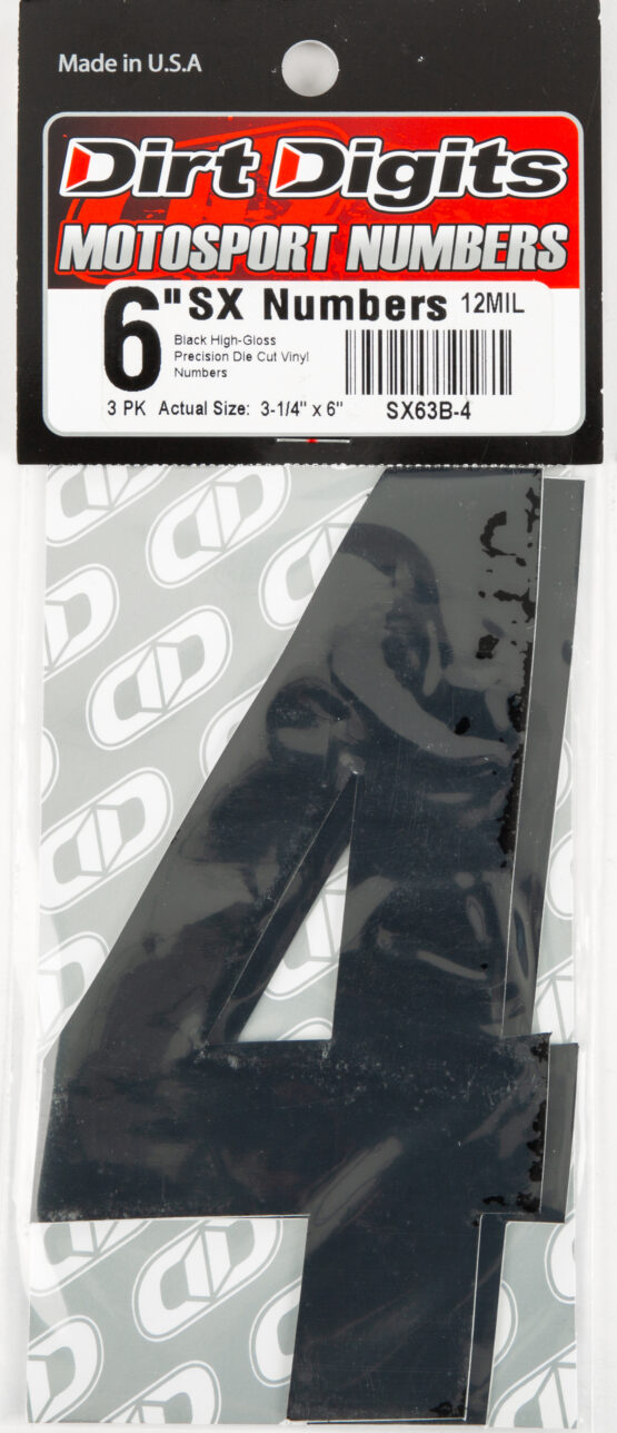 #4 6" Tall Black "SX" Stick-On Race Numbers - 3 Pack - Image 2